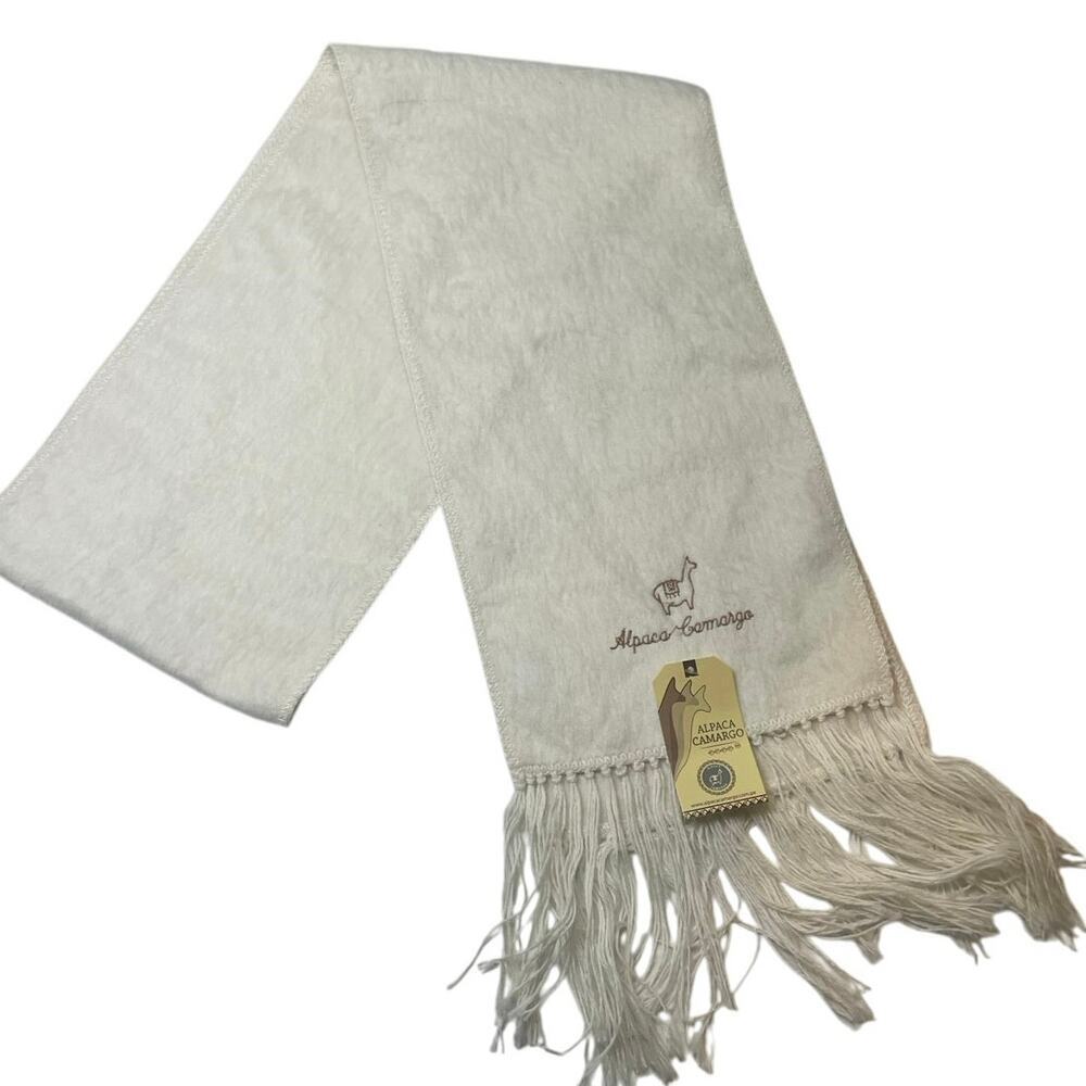 ALPACA CAMARGO PERUVIAN SCARF WINTER 100%ALPACA IVORY COZY SOFT‎ SOPHISTICATED